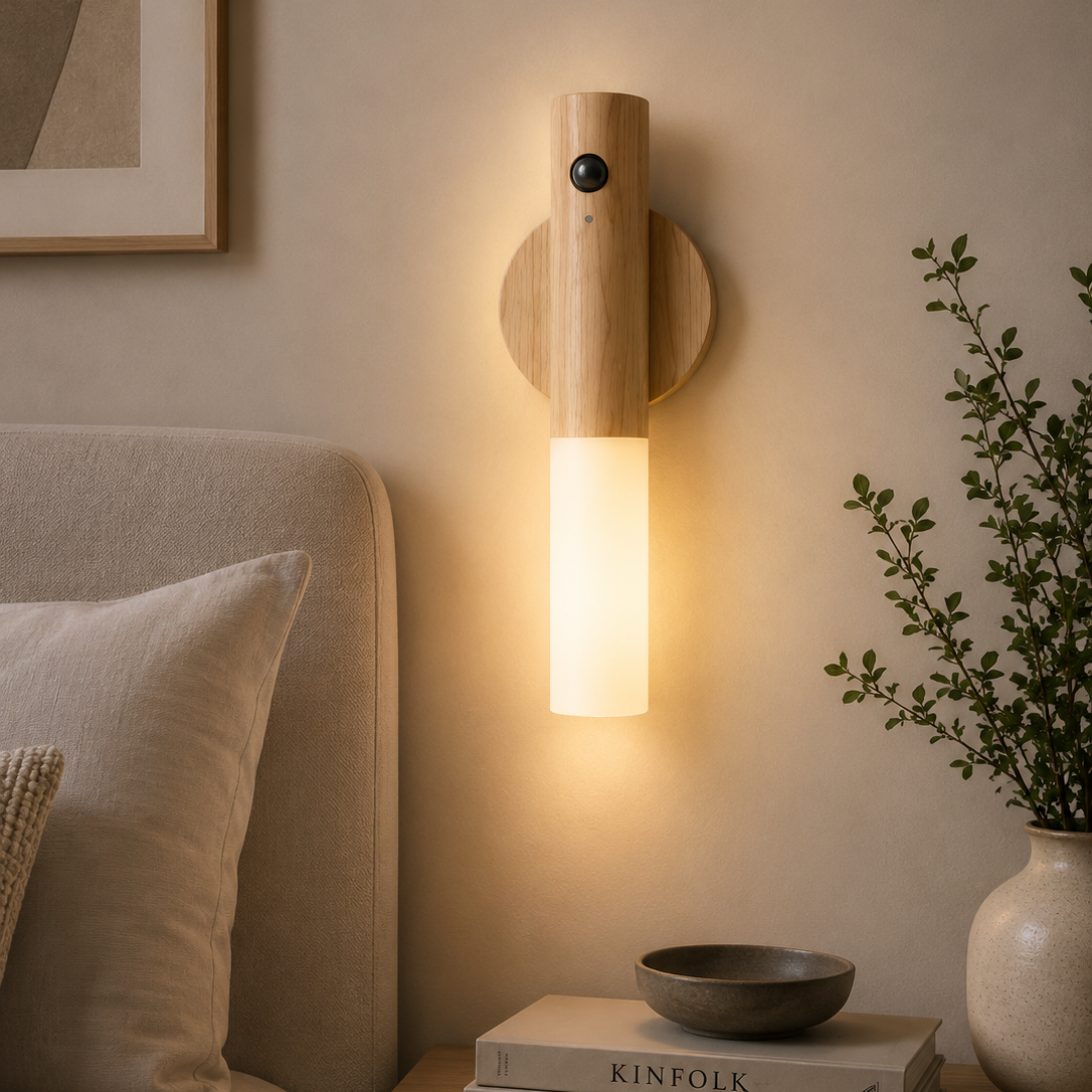 Luxury Modern Wooden LED Wall Light | Walnut Bedside Wall Sconce
