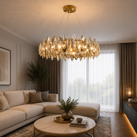 Modern Luxury Gold Crystal Chandelier | LED Ceiling Light | Living Room Chandelier | Dining Room Pendant Light | Bedroom Home Lighting