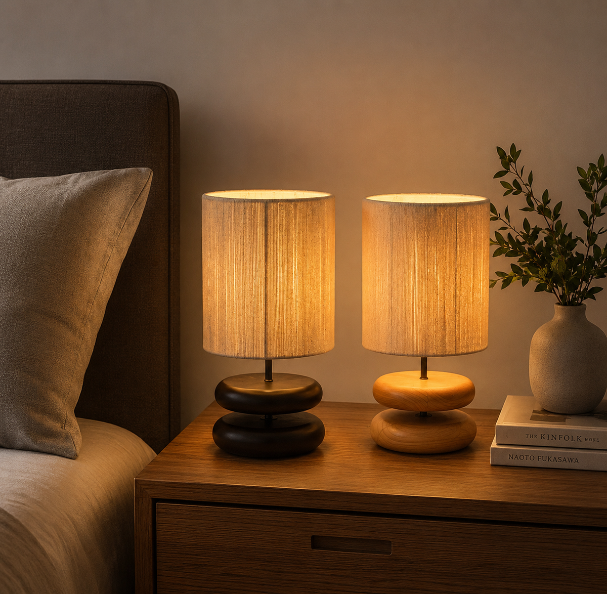 Luxury Modern Wooden Table Lamp | LED Bedside Nightstand Lamp