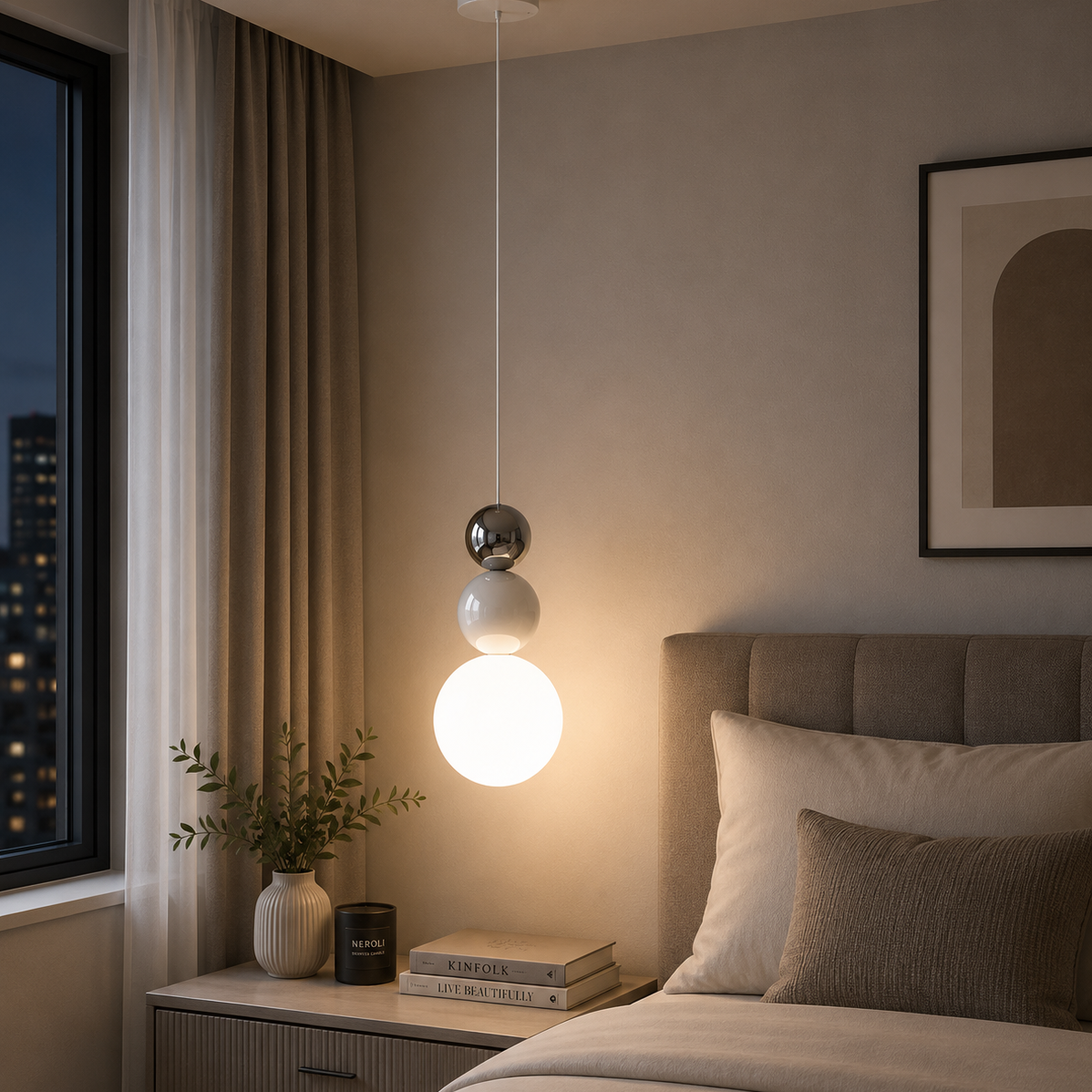 Luxury Modern Triple Globe Pendant Light | Glass Hanging Ceiling Lamp | Bedroom Bedside Pendant | Living Room | Kitchen Island Lighting
