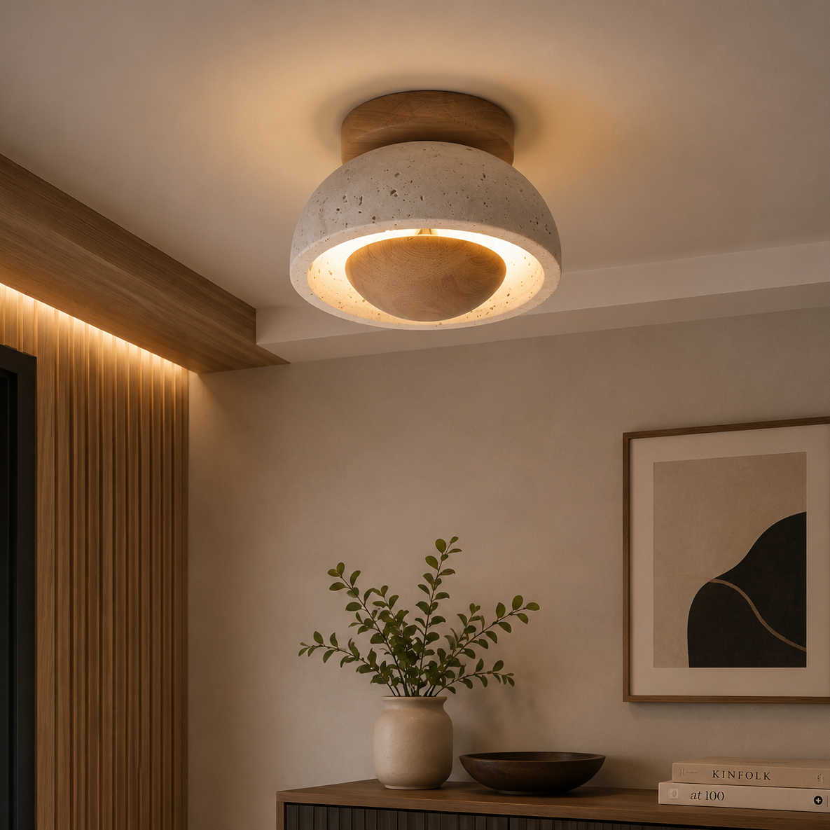 Modern Travertine Ceiling Light | Luxury Stone Flush Mount Ceiling Lamp | Living Room Ceiling Light | Bedroom Light Fixture | Kitchen Home Lighting
