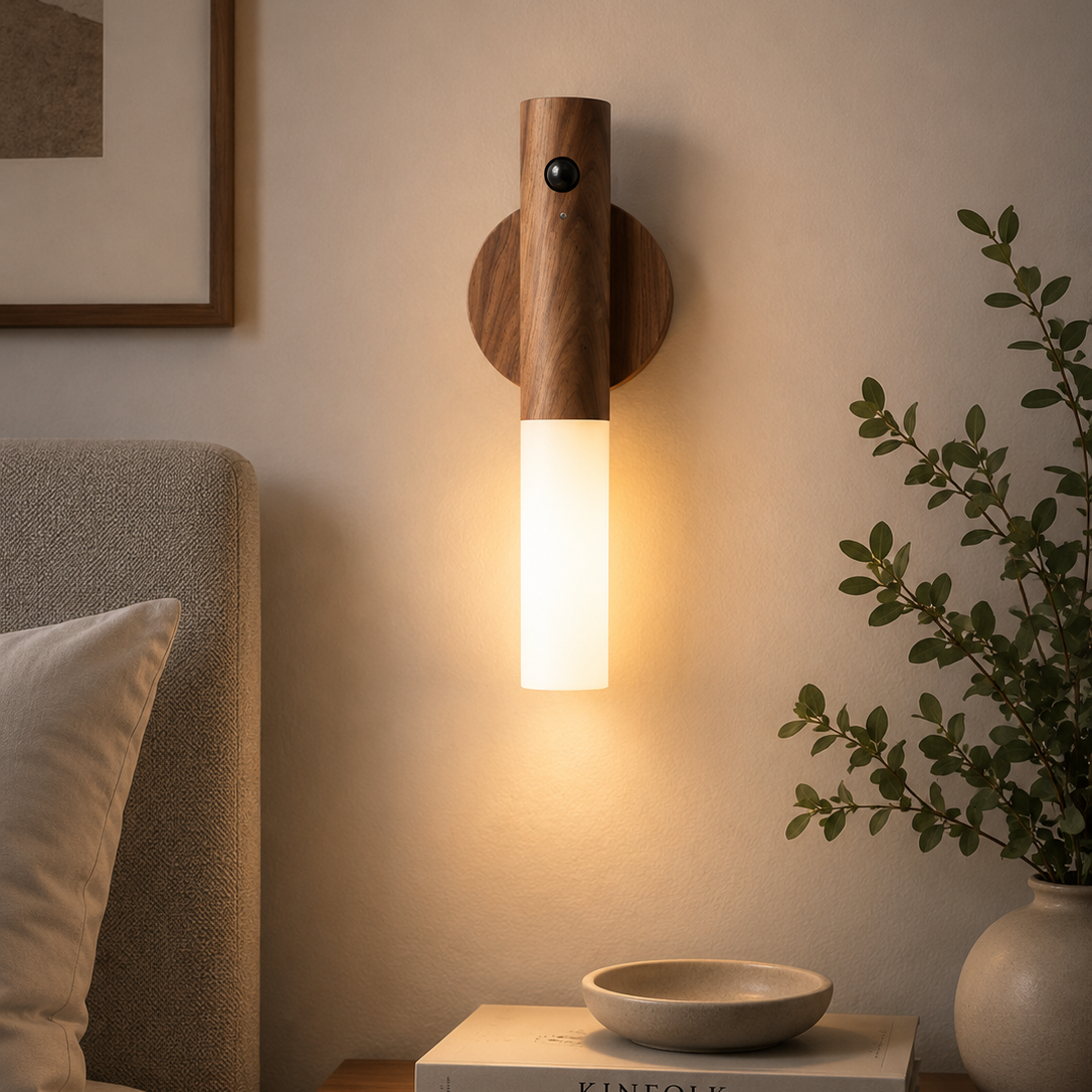 Luxury Modern Wooden LED Wall Light | Walnut Bedside Wall Sconce