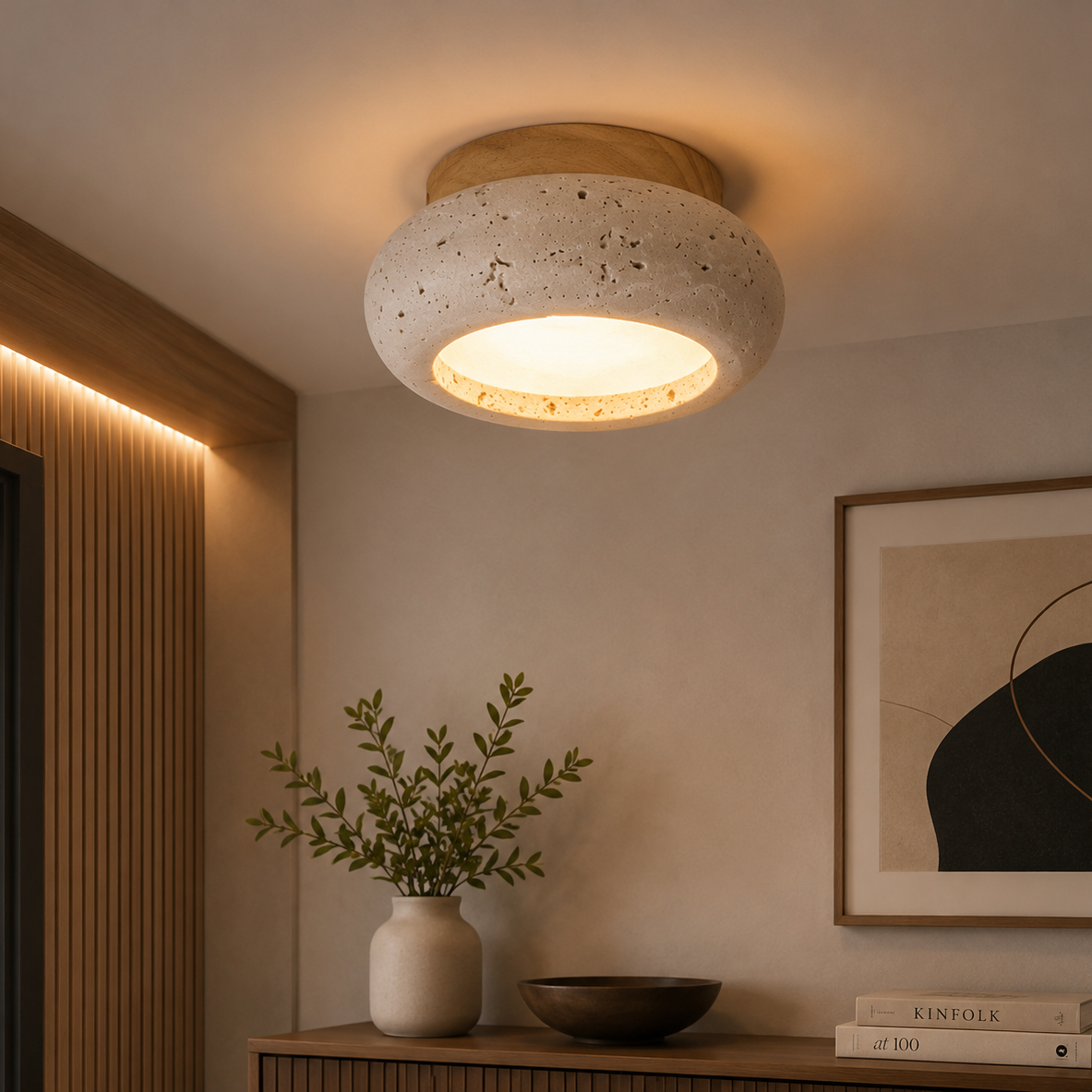 Modern Travertine Ceiling Light | Luxury Stone Flush Mount Ceiling Lamp | Living Room Ceiling Light | Bedroom Light Fixture | Kitchen Home Lighting