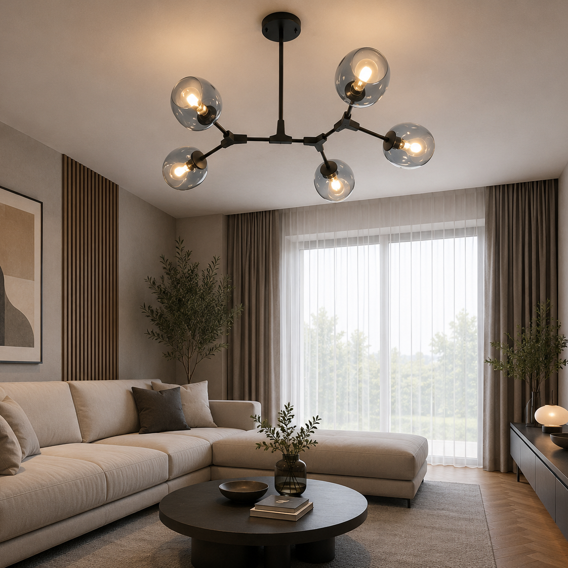 Luxury Modern Glass Globe Chandelier | Black Ceiling Light | Living Room Chandelier | Dining Room Pendant Light | Contemporary Home Lighting