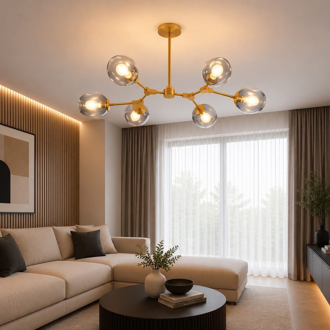 Luxury Modern Glass Globe Chandelier | Black Ceiling Light | Living Room Chandelier | Dining Room Pendant Light | Contemporary Home Lighting