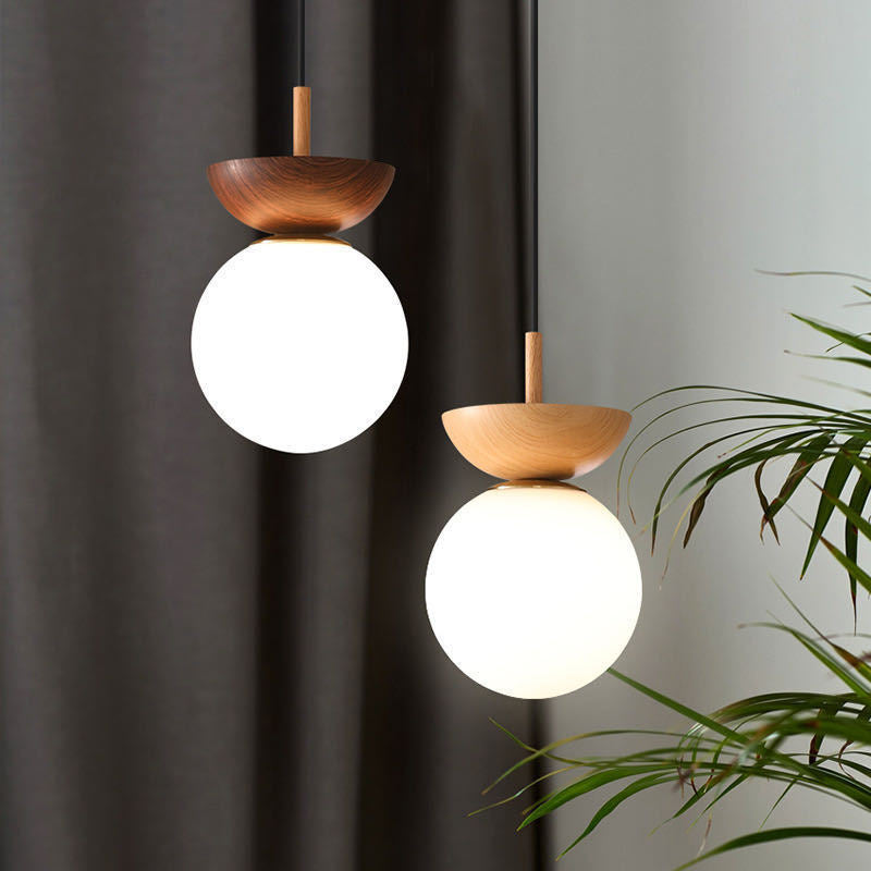 Nordic Wood Globe Flush Mount Ceiling Light - Modern Luxury LED Round Glass Ball Lamp for Bedroom & Hallway