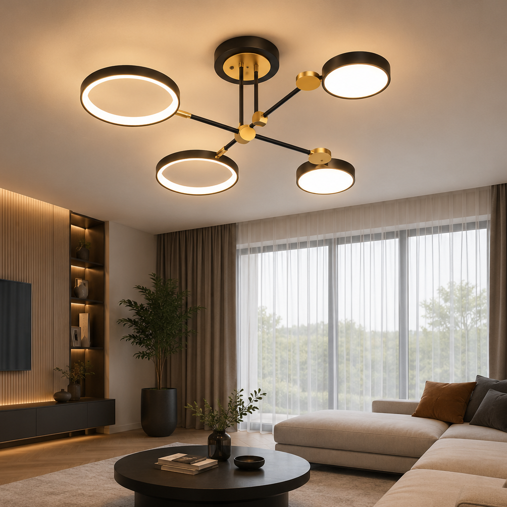 Modern Luxury Gold Black Ring Chandelier LED Ceiling Light Brass Circle Sphere Sputnik Branch Design Nordic Postmodern Fixture for Living Room Dining Room Bedroom Kitchen Island Foyer Home Decor Lighting