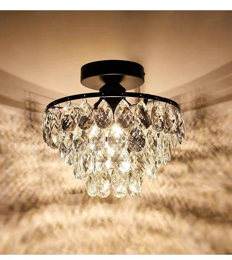 Modern Crystal Flush Mount Chandelier – Luxury Ceiling Light for Living Room, Bedroom, Hallway & Dining Room