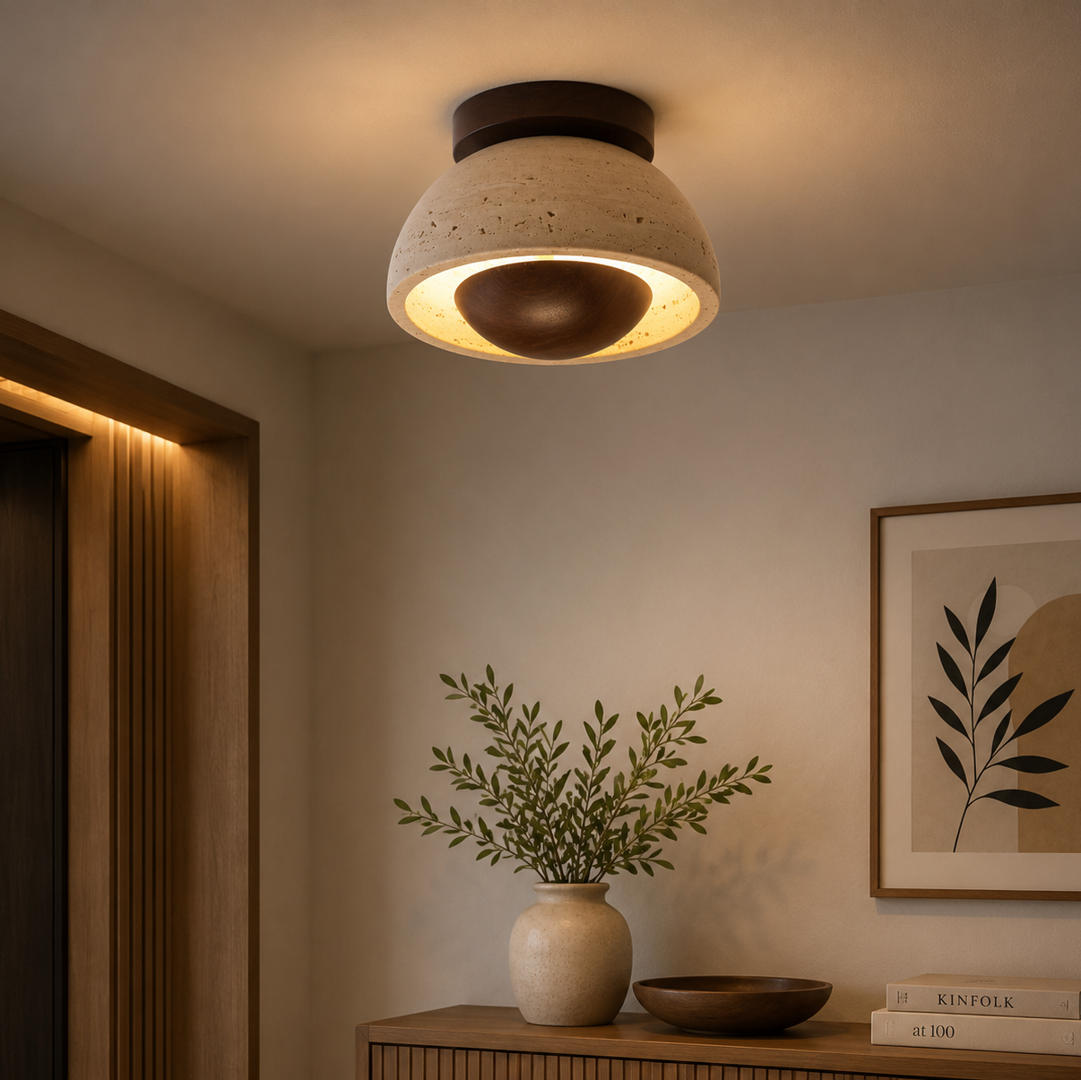 Modern Travertine Ceiling Light | Luxury Stone Flush Mount Ceiling Lamp | Living Room Ceiling Light | Bedroom Light Fixture | Kitchen Home Lighting