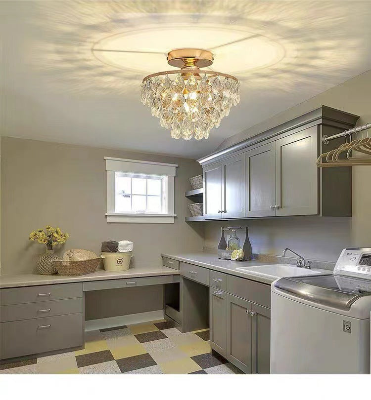 Modern Crystal Flush Mount Chandelier – Luxury Ceiling Light for Living Room, Bedroom, Hallway & Dining Room